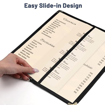 WeChef 30 Pcs 4.25 x 11" Restaurant Menu Covers 4 Page 8 View Menu Holders - size: 4.25x11" - 8 View