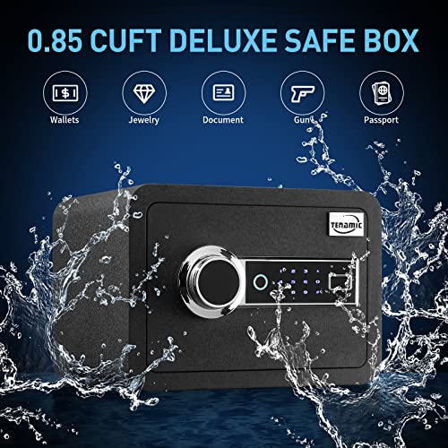 Tenamic Biometric Fingerprint Safe Box 0.85 Cubic Feet Fireproof Waterproof Safe Box with Induction Light and Leather, Solid Alloy Steel Office Hotel Home Cabinet Safe, Black - size: 0.85 cuft Biometric
