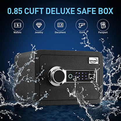 Tenamic Biometric Fingerprint Safe Box 0.85 Cubic Feet Fireproof Waterproof Safe Box with Induction Light and Leather, Solid Alloy Steel Office Hotel Home Cabinet Safe, Black - size: 0.85 cuft Biometric