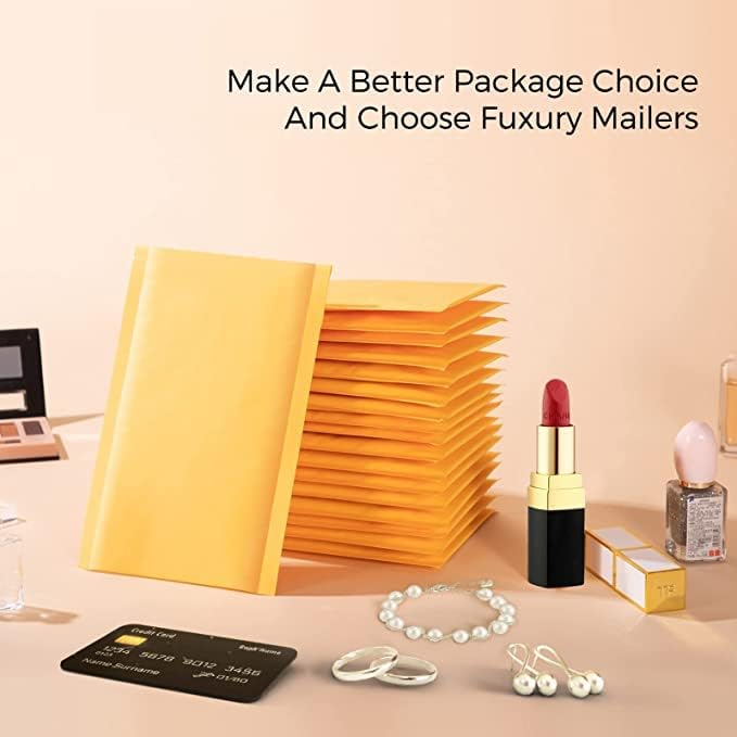 Fuxury Kraft Bubble Mailers 4x8" 500Pack Padded Envelopes Usable Size 4x7" - color: Yellow, size: 4x8" 500PC
