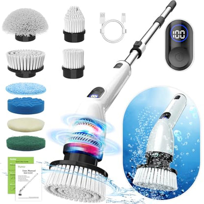 TUYU Electric Spin Scrubber,8 Replaceable Brush Heads for Home - color: Gray