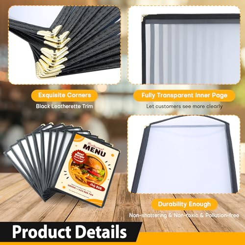 10 Pack Menu Covers 8.5 x 11", 2 Page 4 View Clear Menu Holders - size: 2 Page
