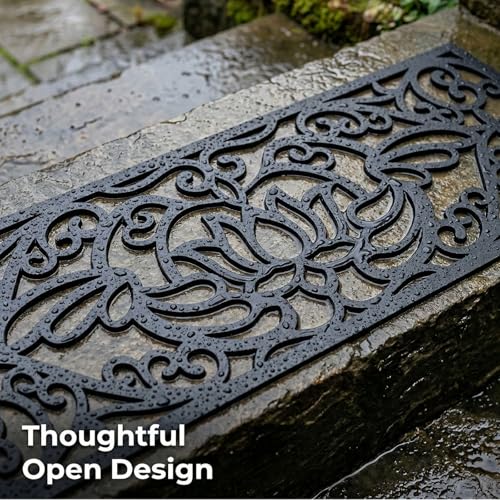 YOUEON 4 Pcs Rubber Stair Treads Non-Slip for Indoor & Outdoor Stairs, 29 x 9.5 Inch Heavy Duty Decorative Step Mats with Assembly Kits, Weather Resistant, Easy to Clean, Lotus Cutout, Black
