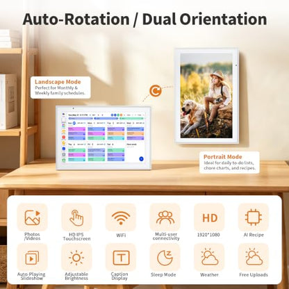 Smart Digital Calendar 10.1 Inch, Electronic Family Calendar Planner with Touchscreen, Shared Chore Chart, Meal Planner, To Do List & Schedule Board, WiFi Digital Family Command Center, Photo Frame - color: White-10.1in