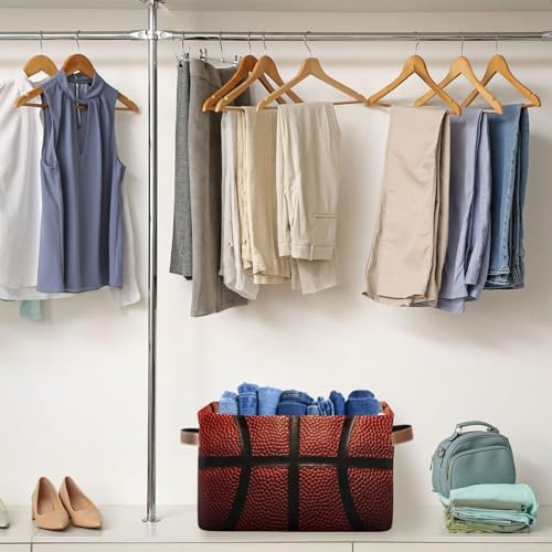 Basketball Print Rectangular Storage Basket Organizer Bin Shelf Baskets For Clothes Gifts For Home Office Dorm - color: Basketball