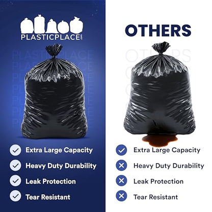 Plasticplace 65 Gallon Trash Bags │ 2.7 Mil │ Black Heavy Duty Garbage Can Liners │ 50” x 48” (25 Count) (W65LDB225A) - size: 25 Count (Pack of 1)