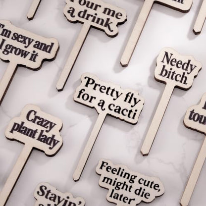 24 Pack Funny Plant Signs Set, Wooden Garden Plants Stakes with Humorous Sayings Gifts for Plant Lovers, Indoor Outdoor Succulents Flower Pots Accessories, Cute Gardening Plants Labels Decor