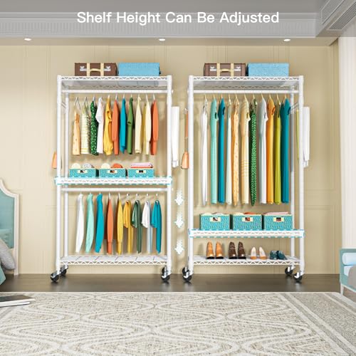 FUTASSI P1 Heavy Duty Garment Rack, 3 Tiers Adjustable Rolling Metal Closet - color: White, size: P1