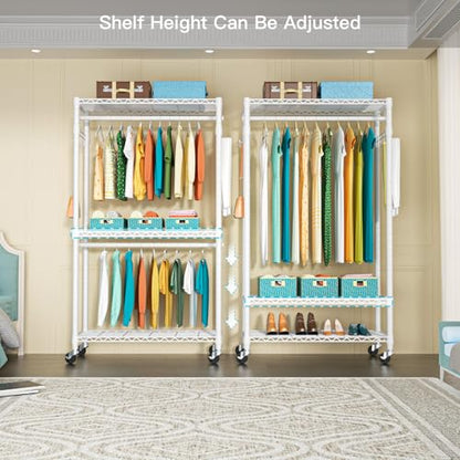 FUTASSI P1 Heavy Duty Garment Rack, 3 Tiers Adjustable Rolling Metal Closet - color: White, size: P1