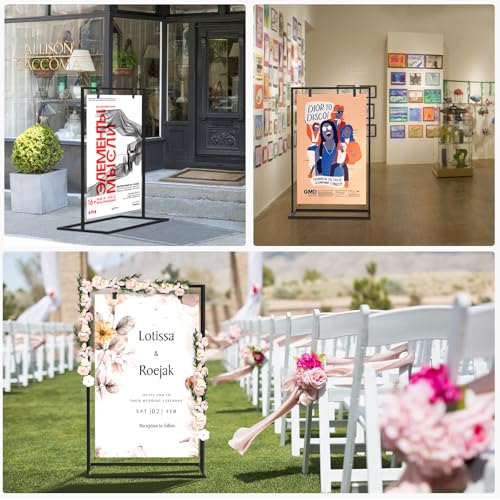 50H" Wedding Welcome Sign Stand with 8 Pair Satin Ribbon & 2 Leather Strap - color: Black
