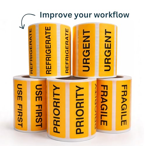 Urgent Stickers, 500/Roll, Fluoro Orange Courier & Handling Labels, 2.8" x 1" (70mm x 25mm), Permanent Adhesive - style: URGENT
