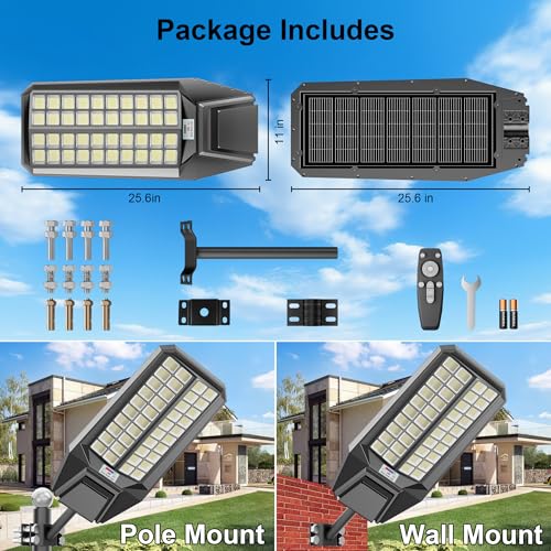 loyoele 900000LM 10000W Solar Street Lights Outdoor – LED Solar Light with Motion Detection, Dusk to Dawn, Weatherproof, Ideal for Security Lighting in Driveways and Parking Lots (2 Pack) - size: L-10000-2 Pack
