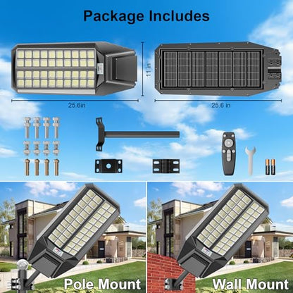 loyoele 900000LM 10000W Solar Street Lights Outdoor – LED Solar Light with Motion Detection, Dusk to Dawn, Weatherproof, Ideal for Security Lighting in Driveways and Parking Lots (2 Pack) - size: L-10000-2 Pack