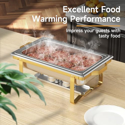 Chafing Dishes for Buffet 4 Pack, 9QT Chafing Dish High Grade Stainless Steel Chafer Complete Set,Steel Handle, Catering Events Complete Buffet Warmer Set (Golden, 2) - color: Golden, size: 2