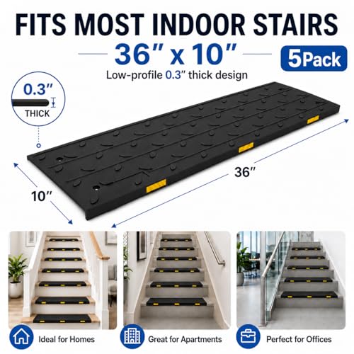 BESEA Rubber Stair Treads Non Slip 36" x 10" 5 Pack Outdoor Stair Treads - size: 5