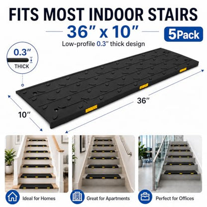 BESEA Rubber Stair Treads Non Slip 36" x 10" 5 Pack Outdoor Stair Treads - size: 5