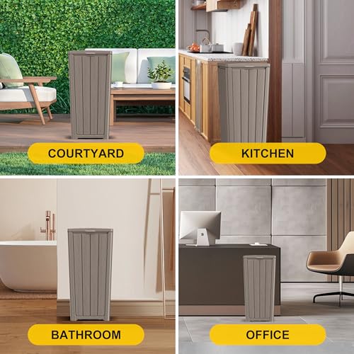 EasyUp 38 Gallon Outdoor Trash Can with Lid, Waterproof and Sunscreen Resin Garbage Cans, Outside Trash Bin for Patio, Kitchen, Deck or Backyard (Grey) - color: Grey, size: 38 gallon