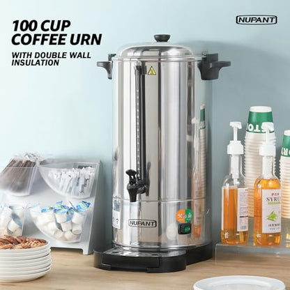NUPANT Commercial Coffee Urn 100 Cup/15L Coffee Dispenser with Upgraded Percolator, Double Wall 304 Stainless Steel Hot Water Urn Beverage Dispenser, Keep Warm Large Coffee Maker for Catering Party - size: 100 Cup / Double Wall