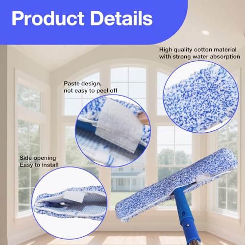 4 Pack 14" Microfiber Window Scrubber Refill Replacement Compatible with Unger 966540 Professional Scrubber Refill Sleeve, Reusable Squeegee Cloth Sleeve for MR.SIGA Professional Window Cleaning - size: 4-pack