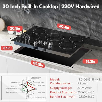 30 Inch Electric Cooktop Anti-slip Knob, 5 Burner Cookrop 8500W - size: 30 Inch 5 Burner 585138