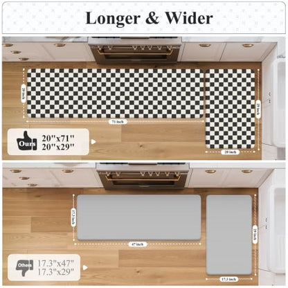 KIMODE Kitchen Mats Cushioned Anti Fatigue,Black and White Rugs for Kitchen - color: Black/White, size: 20" x 71"+20" x 32"--0.47 inches