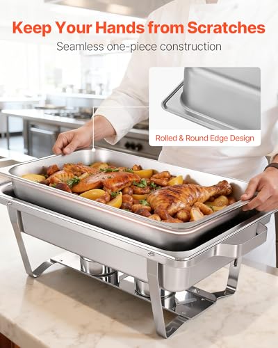 VEVOR Rectangle Chafing Dishes, 9 Qt 2 Pack Stainless Steel Chafing Dish, Food Warmer Chafer Complete Set with Hollow Handle, 1 Food Tongs, Lid, Canister Holder, Chafer Dishes for Banquet Wedding - size: 2 PACKS
