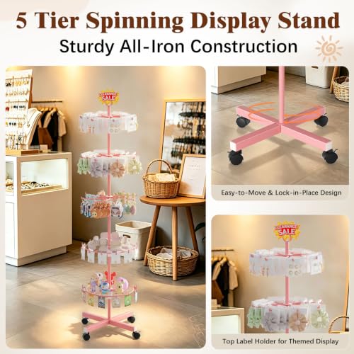 Flenpptly 5-Tier Rotating Display Stand with Round Storage Trays, Pink - color: Pink