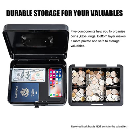 KYODOLED Large Cash Box with Combination Lock Safe Metal Money Box with Money Tray for Security Lock Box 9.84"x 7.87"x 3.54" Black - color: Black (Pack of 1), size: Large