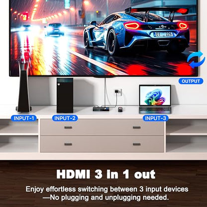HDMI Switch 3 in 1 Out 4K 60Hz – JCHICI with Remote - size: 1x3 HDMI Switch 4k