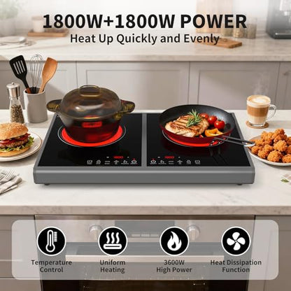 GIHETKUT Electric Cooktop,110V 3600W Stove top, 20 inch Countertop with 9 Power Levels,LED touch control,Overheat Protection,Child Safety Lock & Timer,touch control 2 burner Electric cooktop - size: 2 burner electric cooktop