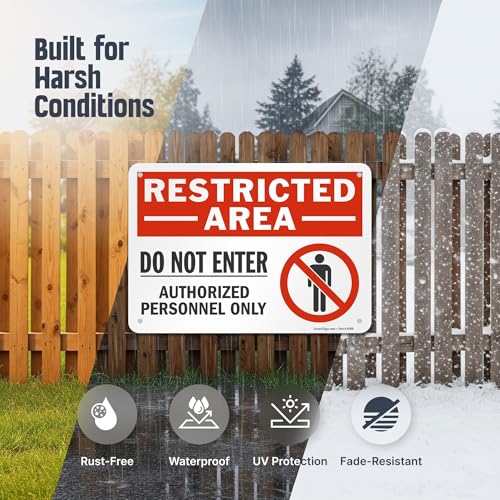 SmartSign 10 x 14 inch “Restricted Area - Do Not Enter, Authorized Personnel Only” OSHA Metal Sign, 40 mil Laminated Rustproof Aluminum, Red, Black and White, Made in USA - style: 10" x 14" - Aluminum