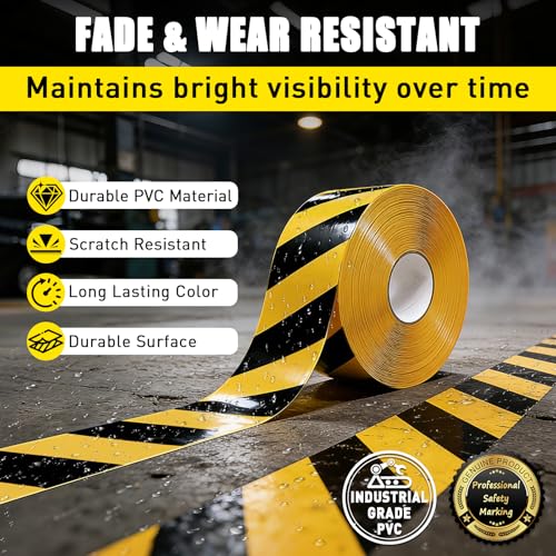 Floor Marking Tape, 1.1mm Extra Thick, Yellow & Black, 2 Inch x 100FT - color: Yellow and Black