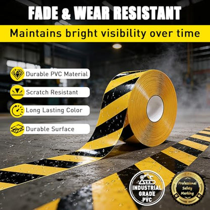 Floor Marking Tape, 1.1mm Extra Thick, Yellow & Black, 2 Inch x 100FT - color: Yellow and Black
