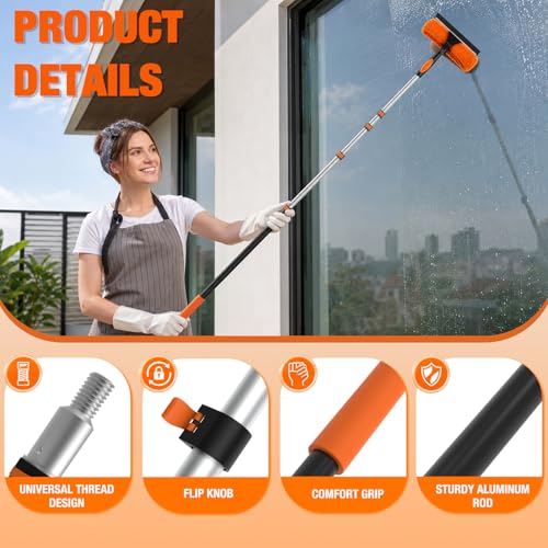 LAANPOLE 26FT Window Squeegee with Extension Pole, 2-in-1 Squeegee for Window Cleaning, Professional Cleaning Kit for Home with 20FT Telescoping Pole for Outdoor Indoor Use - size: 20FT