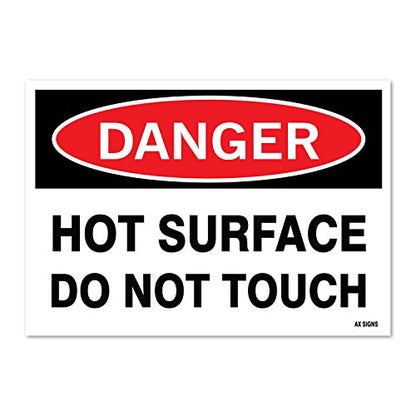 Danger: Hot Surface Do Not Touch, 10 x 7 Inch, Black/Red on White, Self-Adhesive Vinyl Sticker