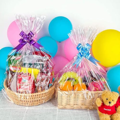 UltraOutlet 100 Packs Large Cellophane Bags 18" x 24" Clear Cellophane Gift Basket Wraps 2.3 Mil Thick Clear Cello Bags for Fruit Basket, Gift Wrap, Treats, Arts and Crafts, 100ct Blue Ribbon Bows - color: Clear/Royal blue, size: 1 Count (Pack of 100)