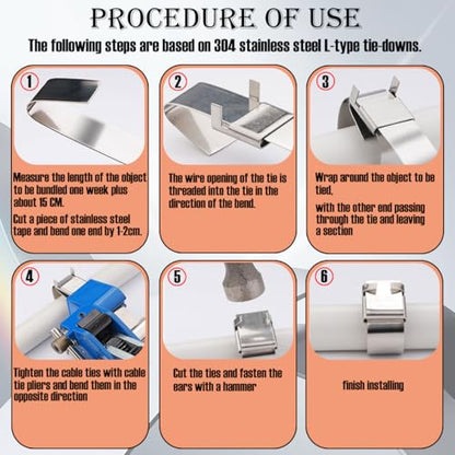 Strapping Kit with Strapping Tensioner Tool,S304 Stainless Steel Strapping,100 ft * 1/2 in W * 0.02 in,Blue Plastic Tray,100 Steel Buckles for High Strength Packaging Strapping Bundle Packaging
