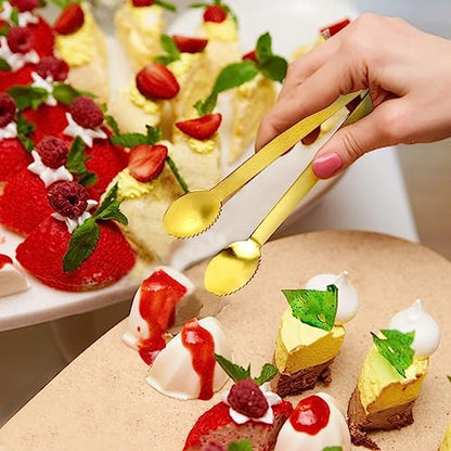 JCREN 12 Pcs Gold Tongs - Stainless Steel Serving Tongs for Food, Appetizers, Desserts - 4.9inch - color: Gold - 4.9 Inch