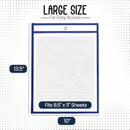 Essex Wares - 6 Pack, Blue Dry Erase Pockets, 10" Wide x 13.5" Tall - color: Blue