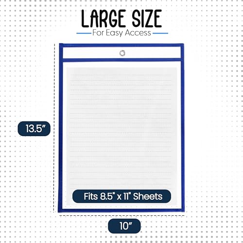 Essex Wares - 6 Pack, Blue Dry Erase Pockets, 10" Wide x 13.5" Tall - color: Blue