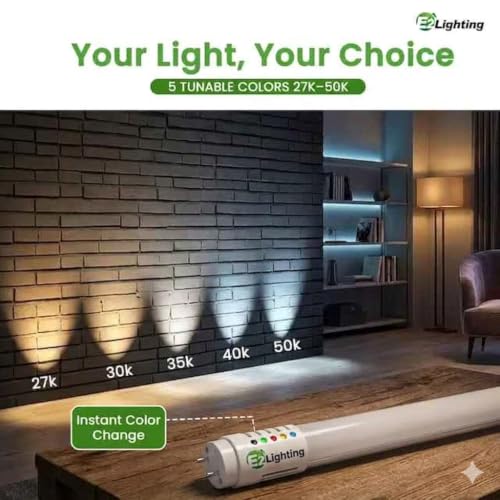 E2 LIGHTING T8 LED Bulbs 4ft, 5 CCT Tunable, 120-277V, 5 Pack, 6W - color: Tunable 2700k-5000k, size: 4 Feet