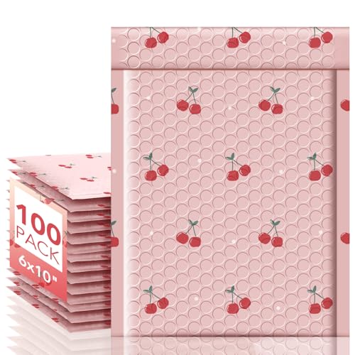 METRONIC Cute Bubble Mailers 6x10 Inch 100 Pack Cherry Pink Padded Mailers - color: Cherry, size: 6x10" 100PC