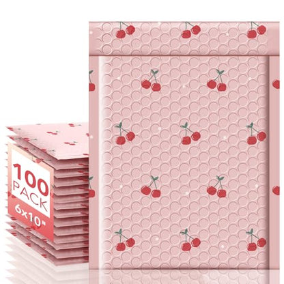 METRONIC Cute Bubble Mailers 6x10 Inch 100 Pack Cherry Pink Padded Mailers - color: Cherry, size: 6x10" 100PC