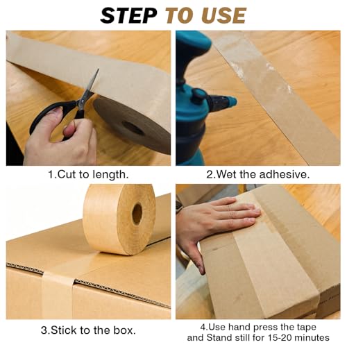 Water-Activated Kraft Paper Reinforced Tape, 2-Pack, 2.75 inches x 380 feet,Total Length 760 feet, for Heavy-Duty Secure Packaging and Shipping, Environmentally Friendly and Biodegradable