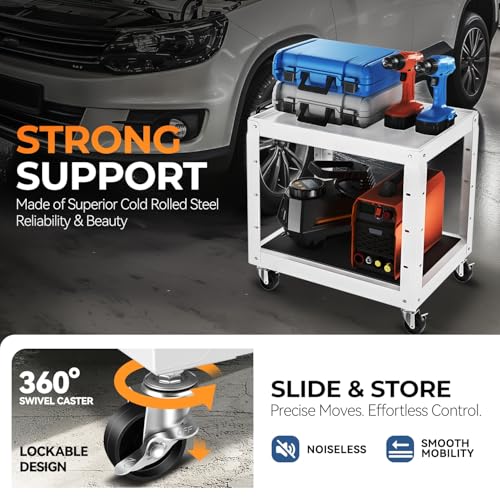Auto Dynasty Adjustable AV Cart w/Power Strip, 4 ft Rolling Stand, White - color: White