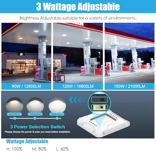 LED Gas Station Canopy Light, 150W/120W/90W, 100-277V, 21000LM - size: 1 Pack 150W