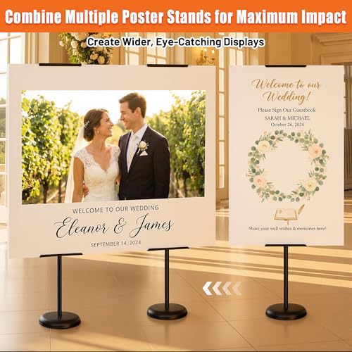6Pack Adjustable Poster Stand for Display, Single-Sided Floor Pedestal Sign Holder, Poster Board Easel Stand up to 58", Welcome Sign Stand for Foam & Board, Wedding, Business & Events – Black - size: 6 Pack