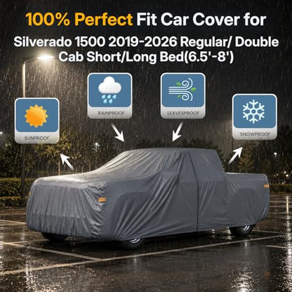 Silverado 1500 Truck Cover Custom Fit 2019-2026 Regular/Double Cab Short/Long Bed(6.5'-8') With Door Zipper, 10 Layers Outdoor Heavy Pickup Truck Cover Waterproof All Weather, Wind Dust Sun Protector. - size: Custom Fit Silverado 1500 Regular/Double Cab S