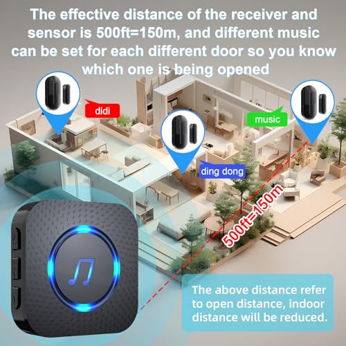 SanJie Door Chime Alarm When Open for Kids Safety, Home and Business - color: 4 Sensors + 3 Receivers Black