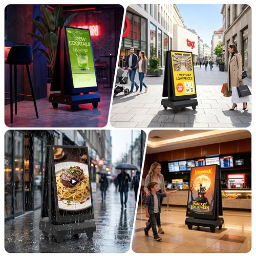43 Inch Outdoor Double Sided Digital Signage Display, Battery Powered Waterproof Advertising Screen with 2000 Nits Brightness, Android 13, WiFi, Cloud CMS for Retail, Events & Commercial Use